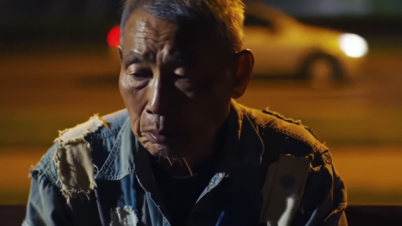 A Reflective Moment: Capturing the Depth of Emotions in Two Frames of an Elderly Man Lost in Thought Under the Night Sky