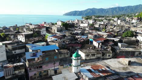 minaret prayer tower in anjouan island located in the indian ocean, part of the comoros archipelago africa indian ocean aerial drone footage