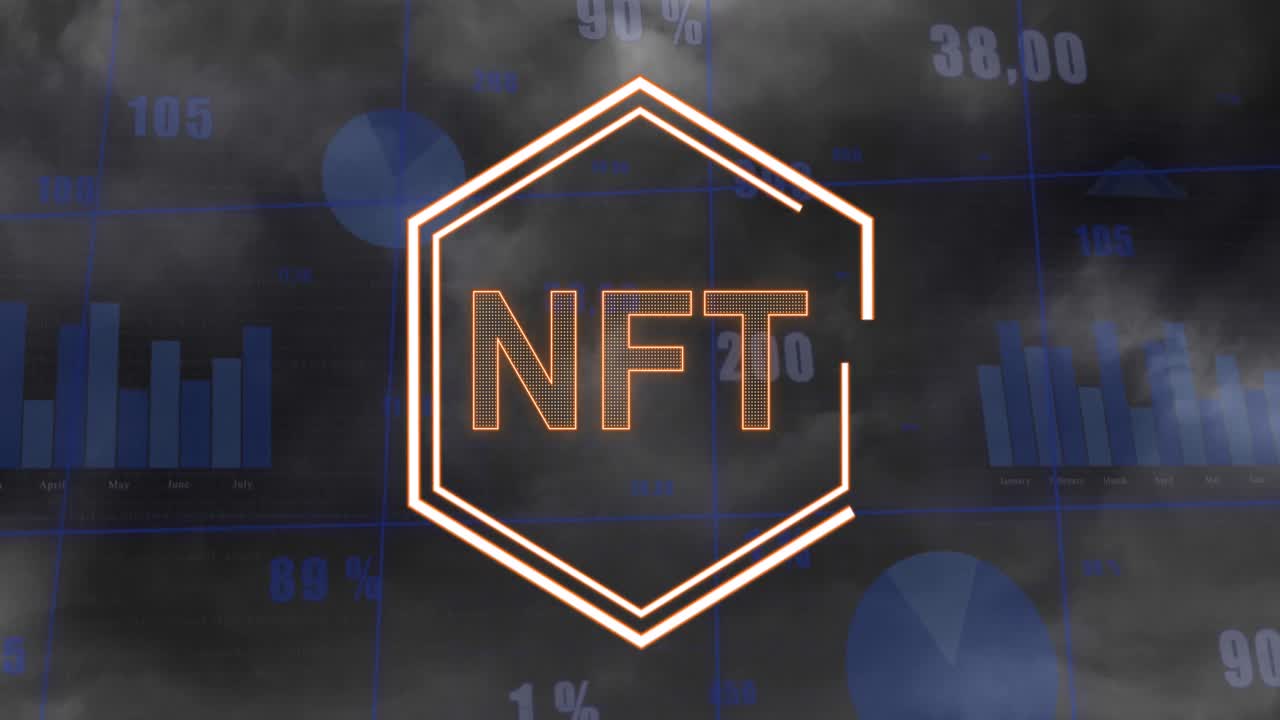 animazione di testo nft, statistiche e elaborazione di dati finanziari.