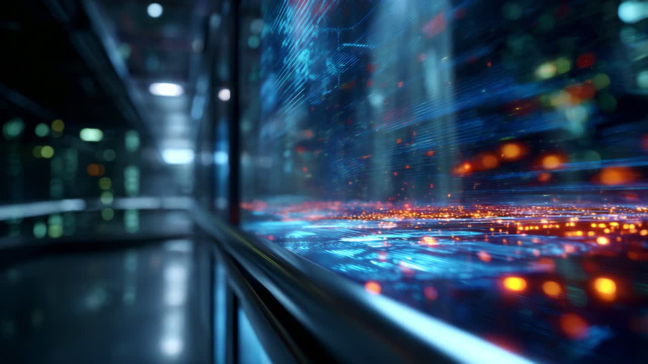 Futuristic Urban Landscape with Dynamic Light Trails and Digital Aesthetics Captured in a High-Tech Environment Showcasing Technology and Innovation