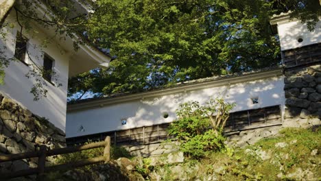 escena de verano sobre los muros del castillo japonés, gujo hachiman, gifu