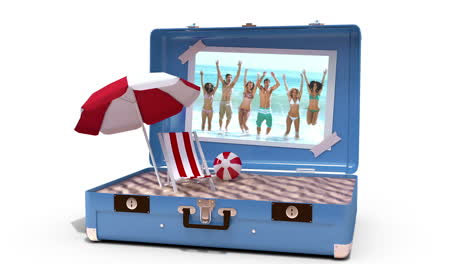 beach accessories being drop in suitcase