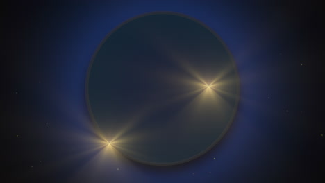 flying gold glitters and light of stars on black circle