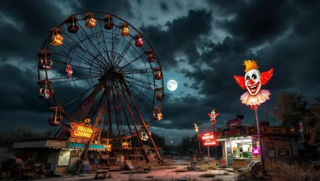 abandoned carnival under the moonlight