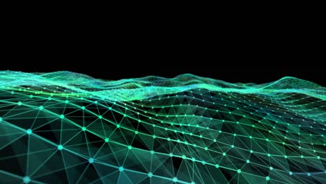 Glowing-green-mesh-waves-against-black-background