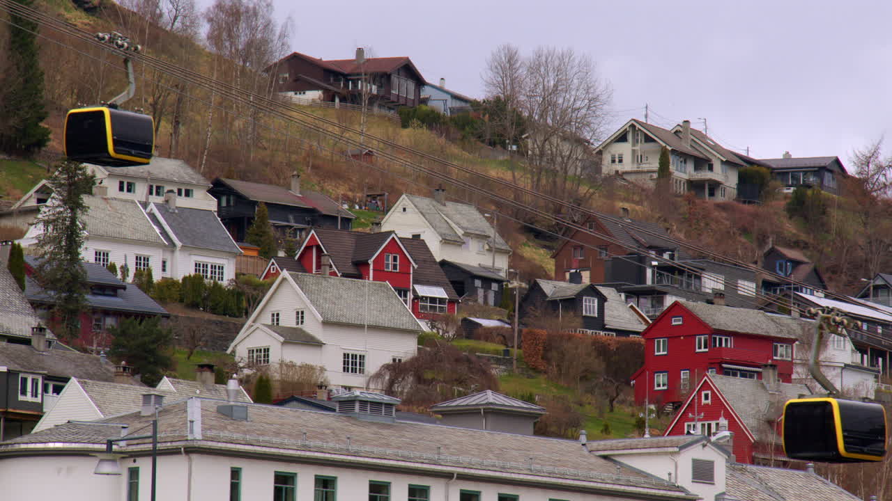 Shot of the voss Gondolas passing each other near the base station