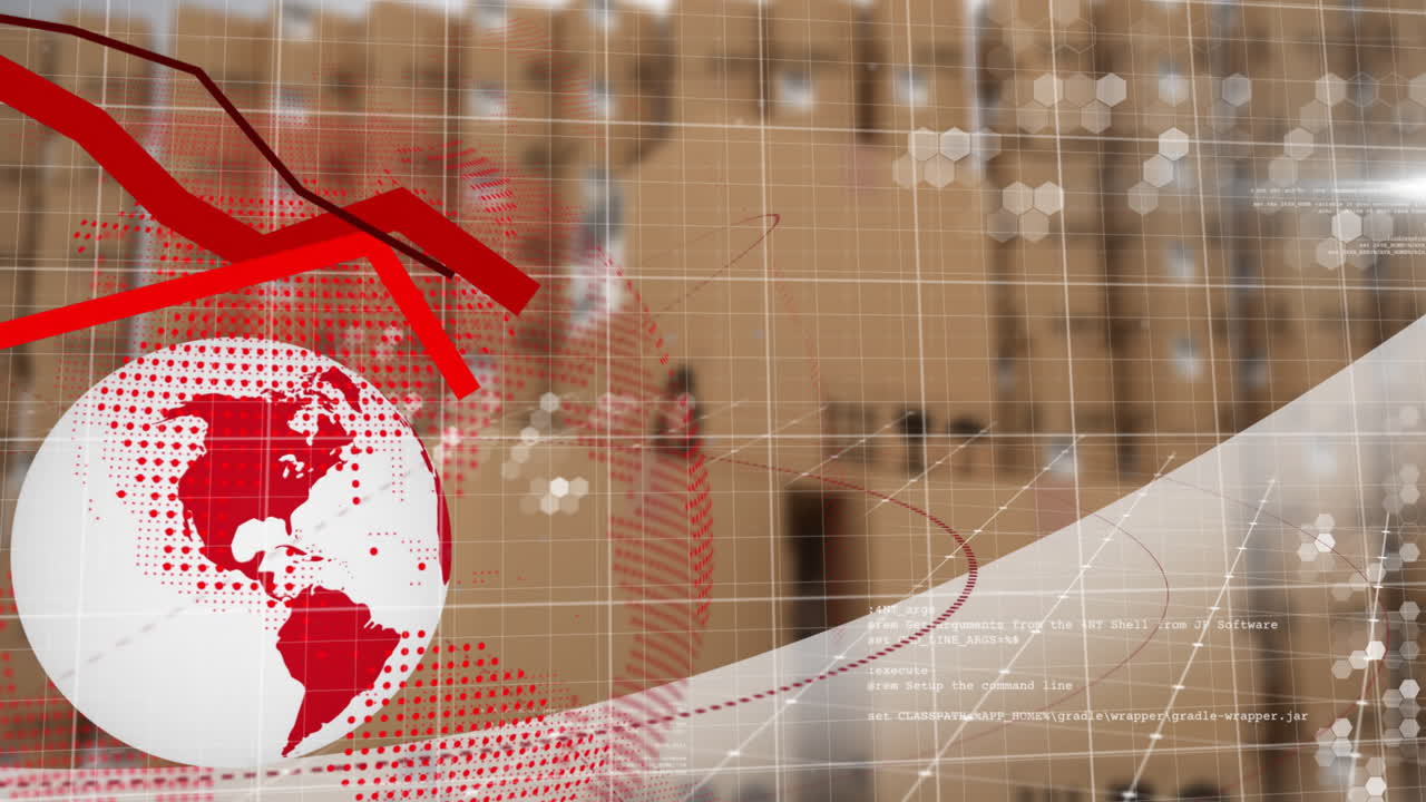 анимация обработки финансовых данных по всему миру и на складе