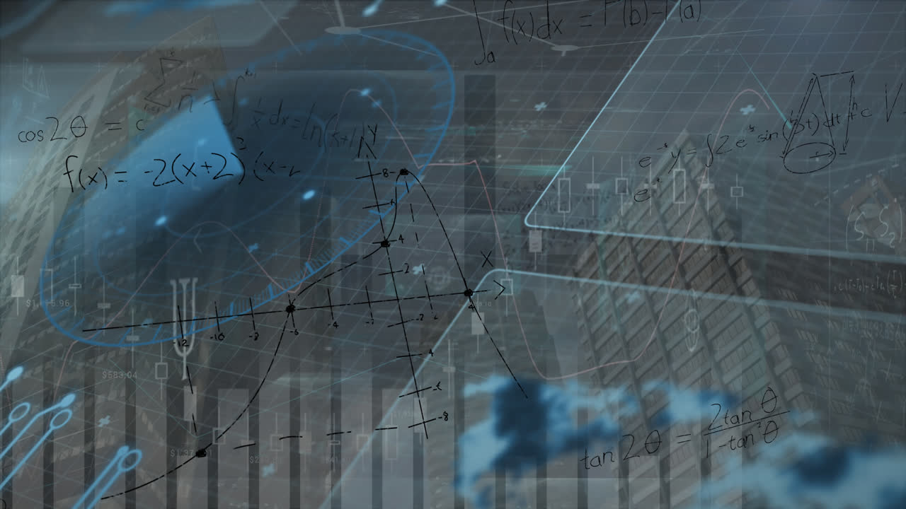 Animation of data processing over cityscape