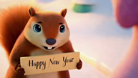 una ardilla linda deseando un feliz año nuevo.