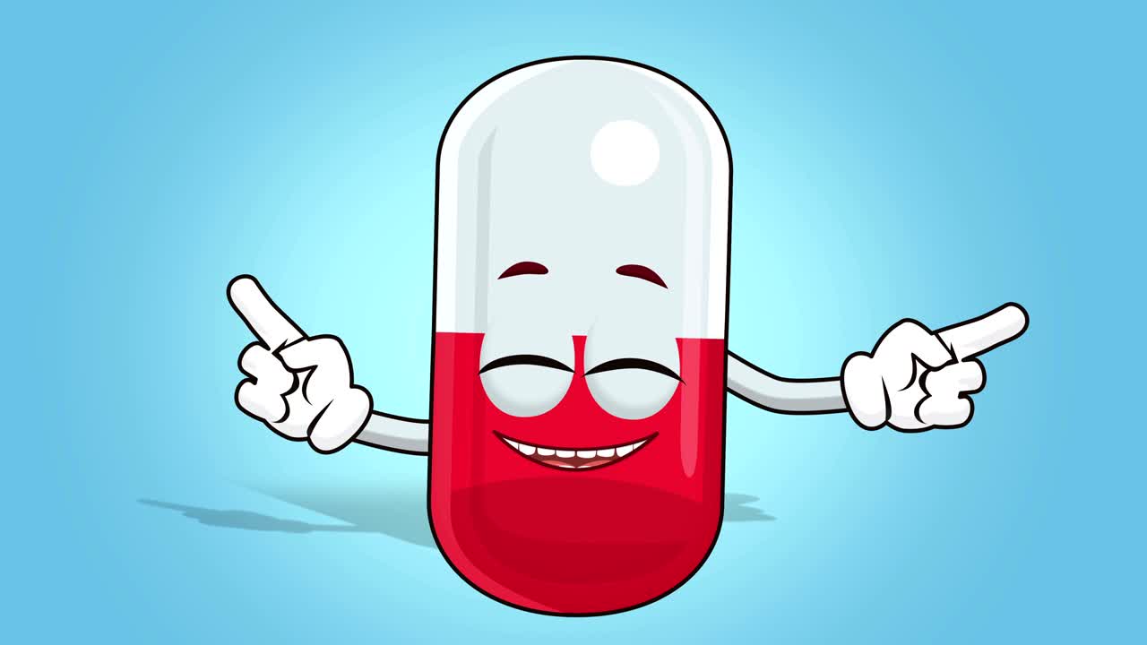 만화 알약  얼굴 애니메이션 알파 매트와 함께 행복한 춤