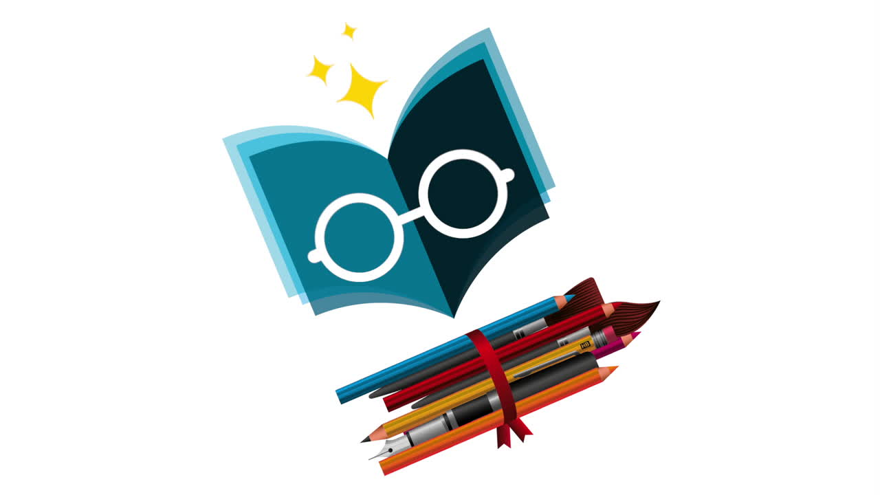 book with glasses and set pencils