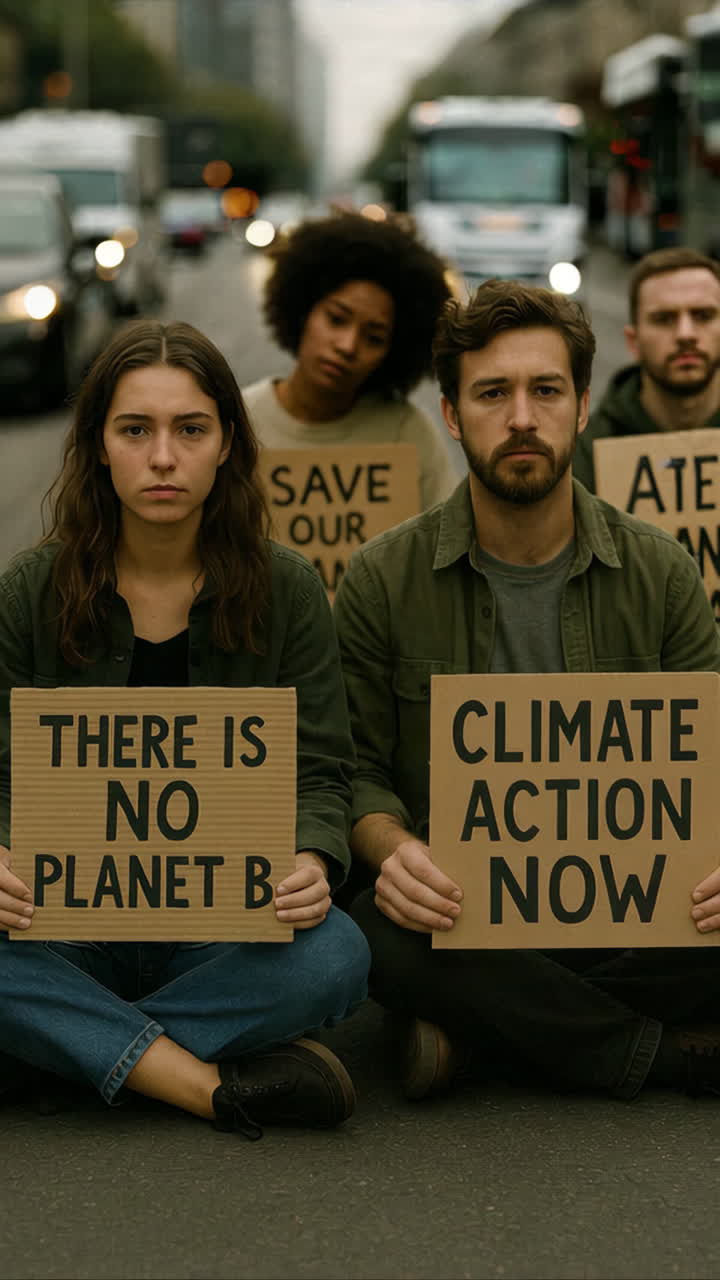 Climate Change Protest on City Street