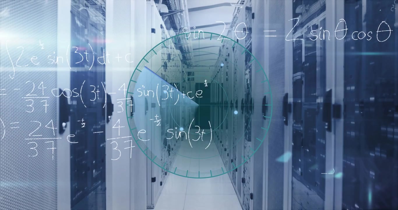 Animation of globe and data processing over server room