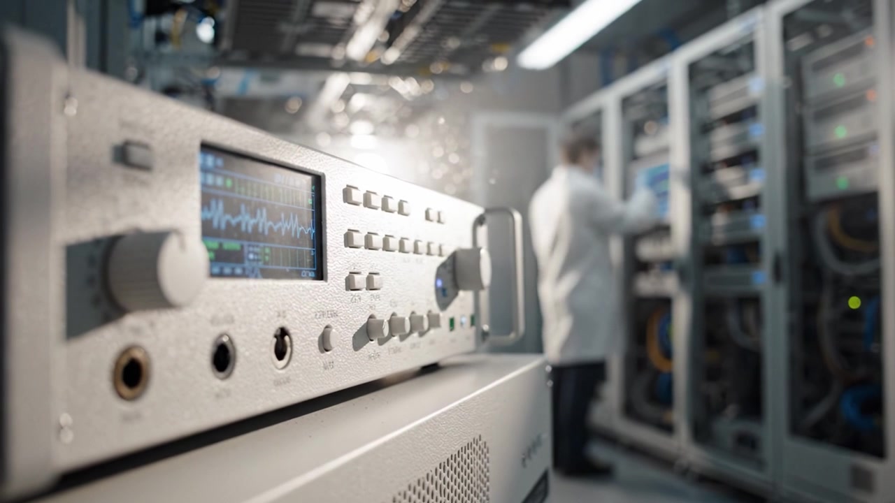 High-Tech Equipment and Monitoring Systems in a Modern Control Room with a Focus on Advanced Audio and Signal Processing Technologies in Research Environment