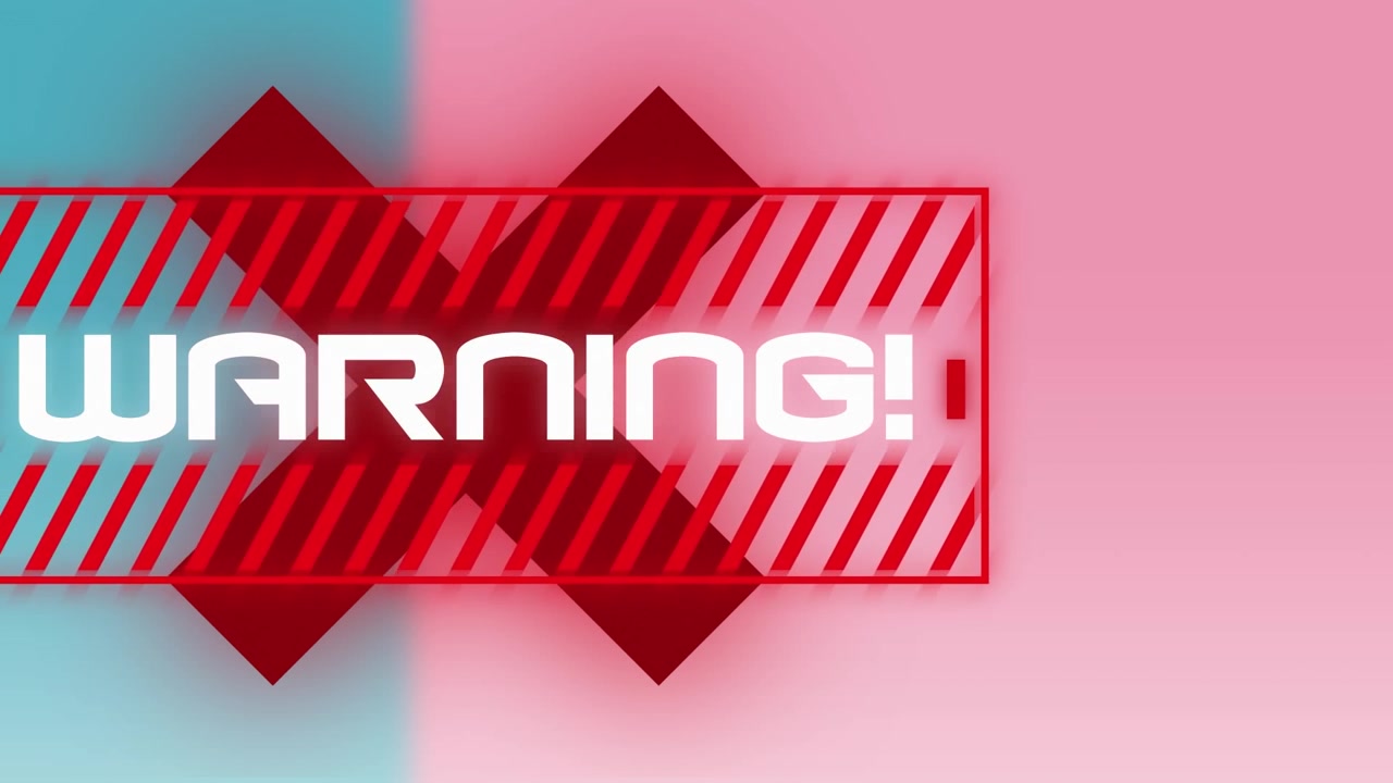 Animation of red cross and warning text on blue and pink background