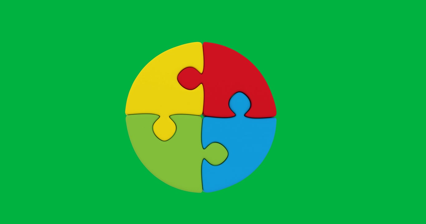 Animazione digitale colorata di un'icona a puzzle che celebra la Giornata Nazionale del Puzzle.