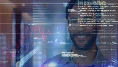 animación del procesamiento de datos financieros sobre empresario biracial en el cargo