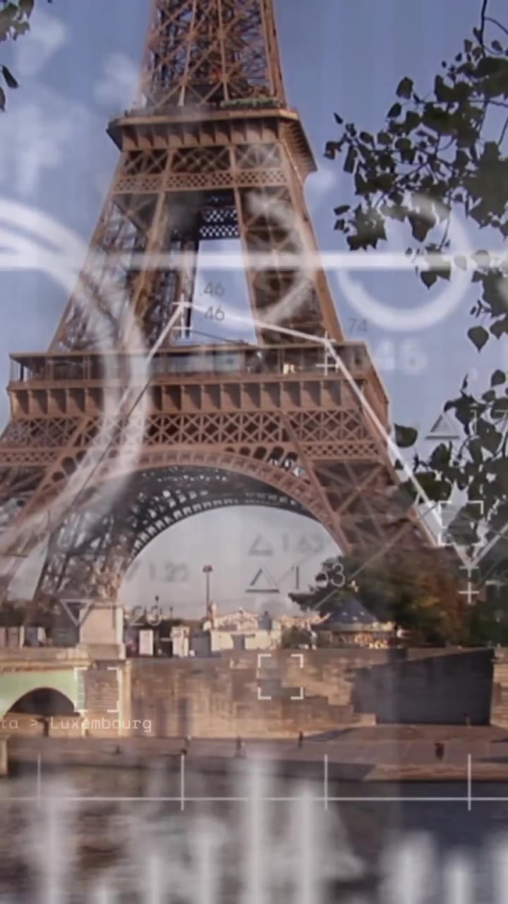 Animazione di elaborazione dati statistici sullo sfondo della Torre Eiffel