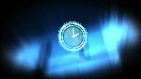 Animation-of-clock-moving-fast-on-digital-colorful-background