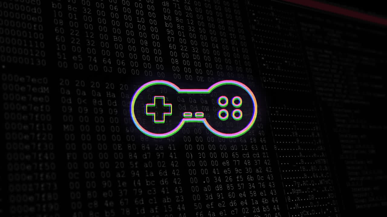 Game controller animation over binary code background