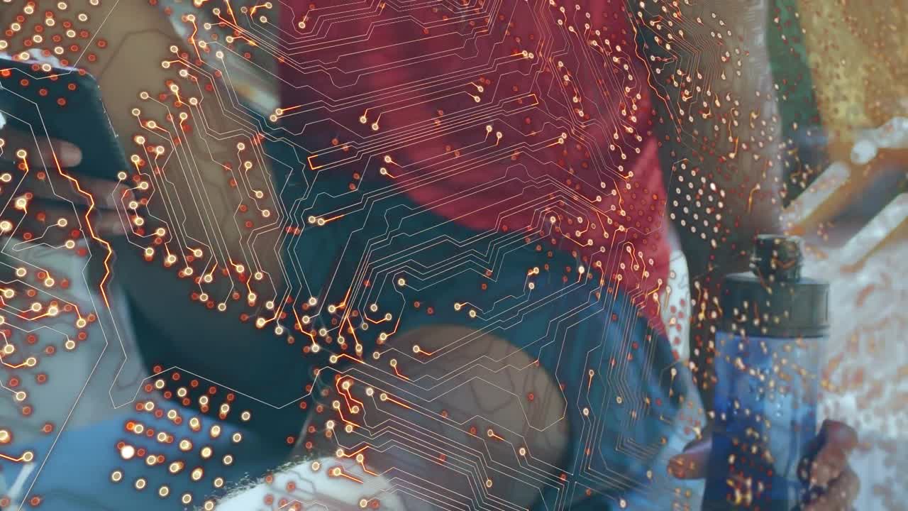 animación del procesamiento de datos sobre un hombre afroamericano bebiendo agua