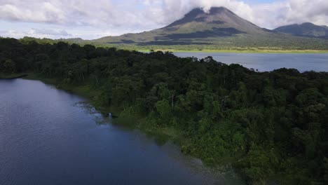 cinematic aerial footage of arenal volcano near la fortuna, costa rica