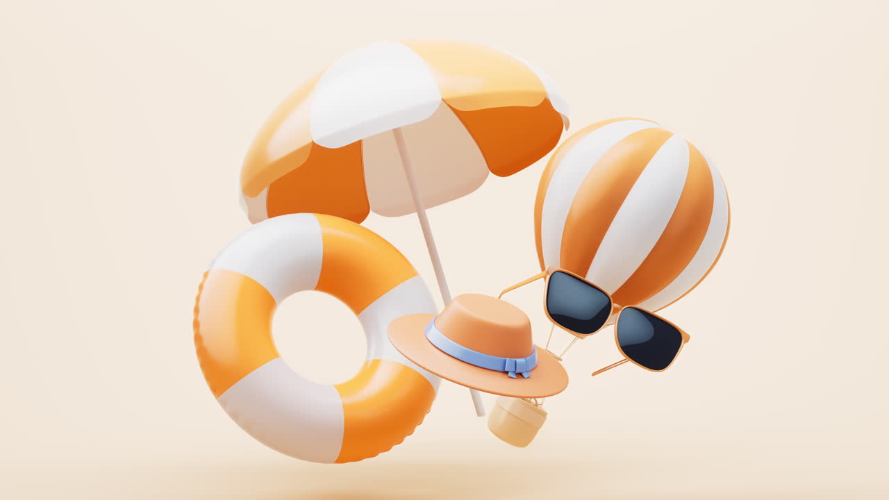 해변 우산 및 리조트 테마의 루프 애니메이션, 3d 렌더링
