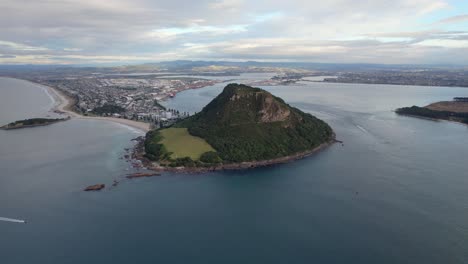 aerial view of coastal city and mount maunganui, new zealand