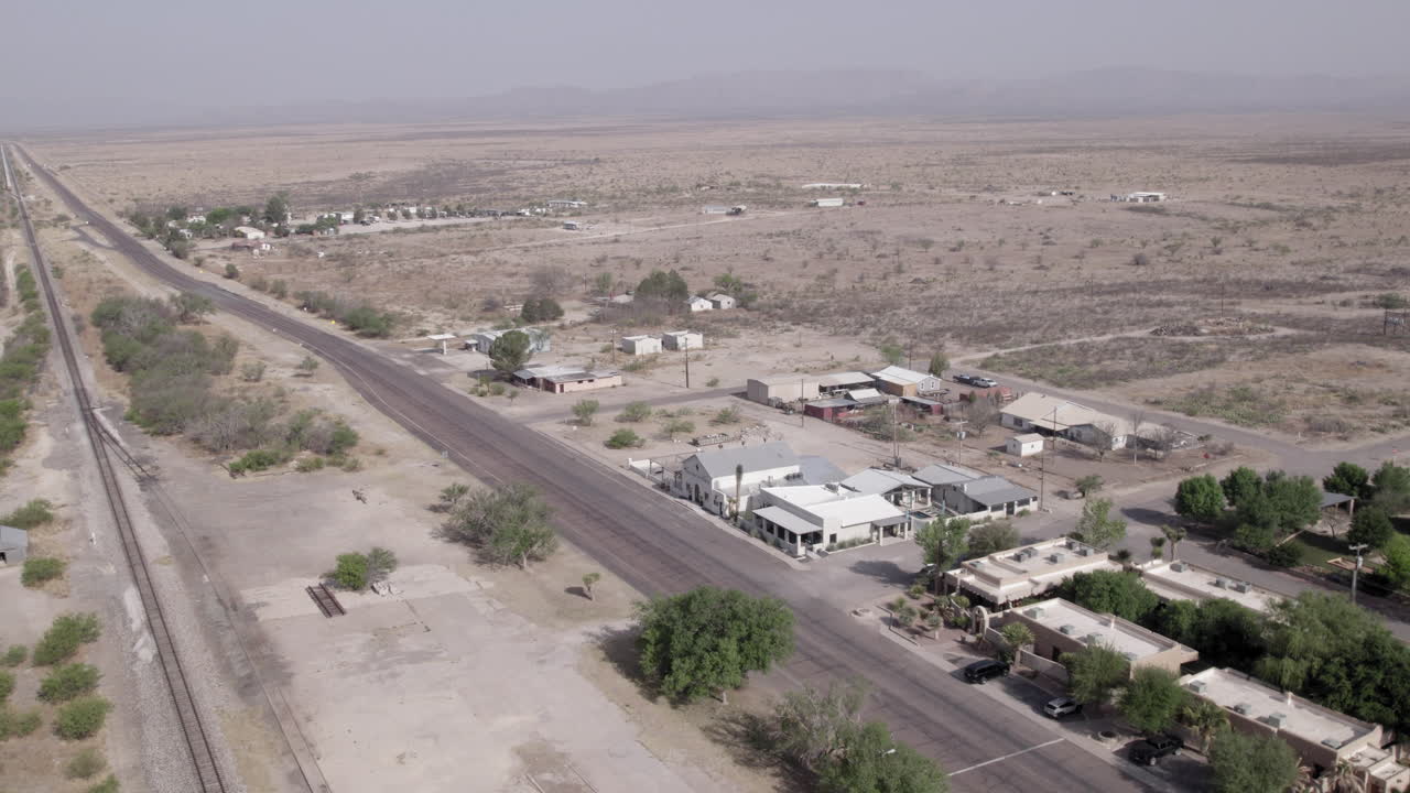 Aerial View the highway in Marathon, Texas, a small town outside of Big Bend National Park