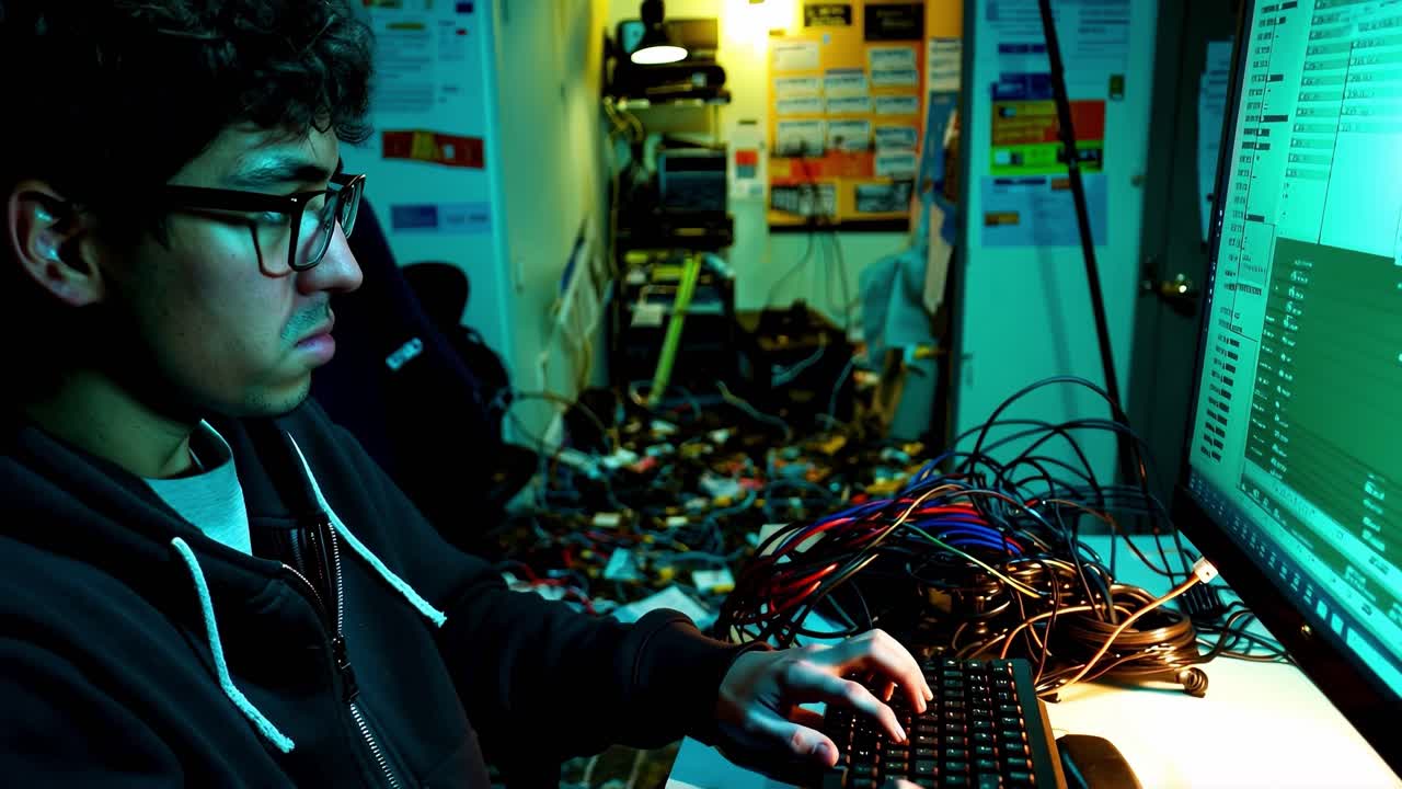 persona programando en la computadora por la noche