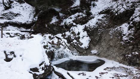 Waldbach-Unter-Schnee-Und-Eis---Statische-Aufnahme