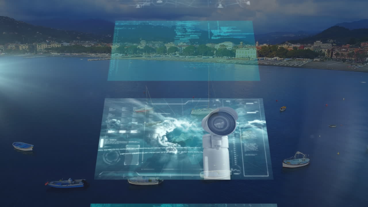 animación del procesamiento de datos sobre el paisaje marino