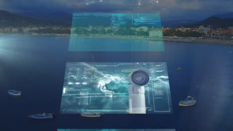 Animation of data processing over seascape