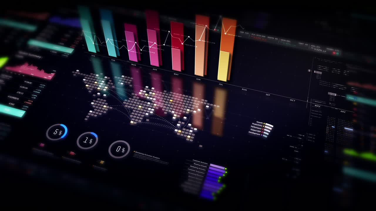 Dynamic data visuals for business info graphics, animated 3D charts, and data-driven insights for a business meeting mock-up. Explore the world of trading, stock exchanges, and crypto