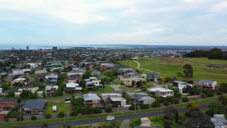 aerial highton looking over geelong city and corio bay, australia