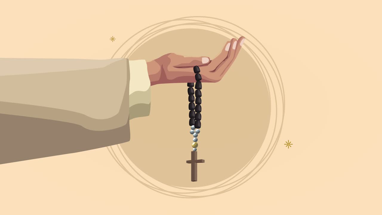 priest hand with rosary animation