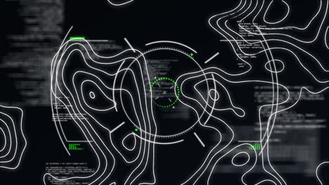 animación digital de la topografía y el escaneo de alcance sobre el procesamiento de datos en fondo negro