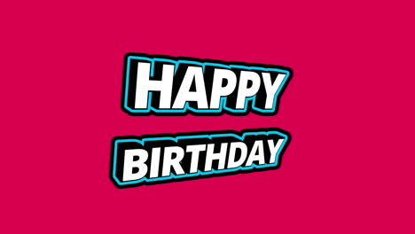 happy birthday 3d bouncy text animation with cyan frame and rotating letters - magenta-red background