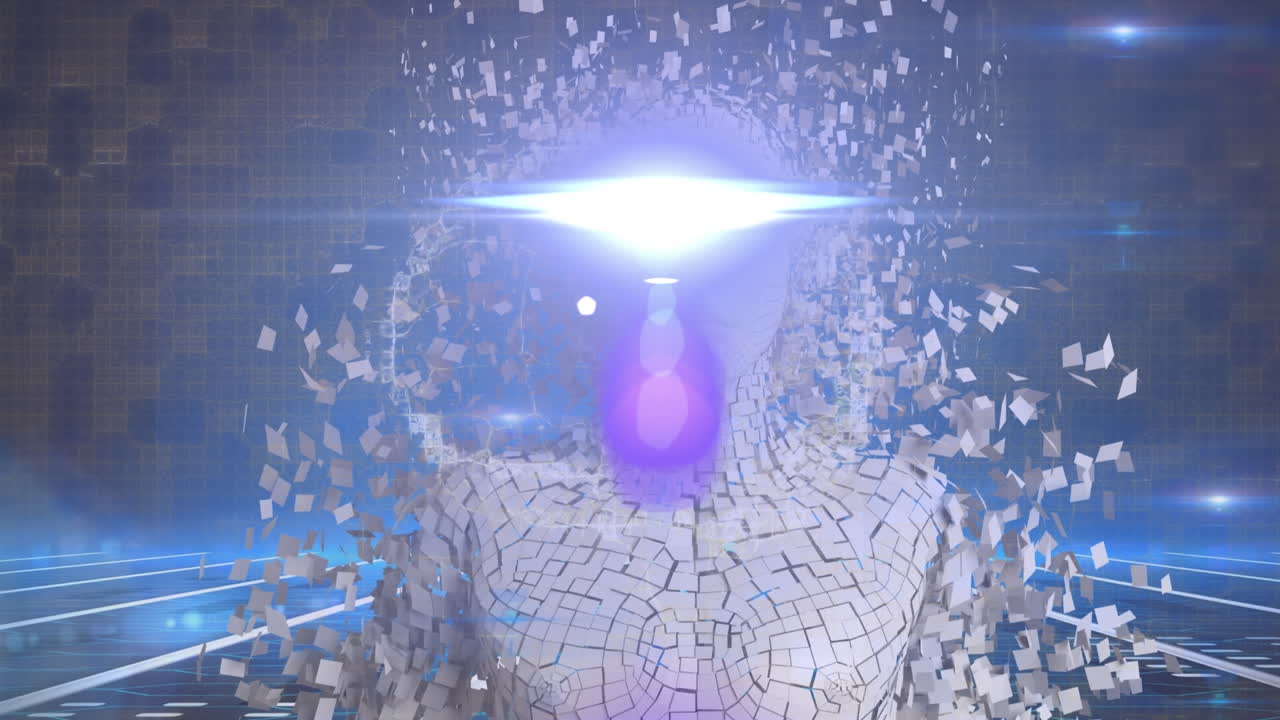 디지털 뇌의 애니메이션과 인간 모델에 대한 빛의 흔적