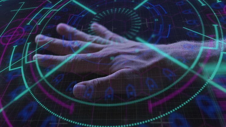 Animazione di elaborazione dati e lettura biometrica della mano