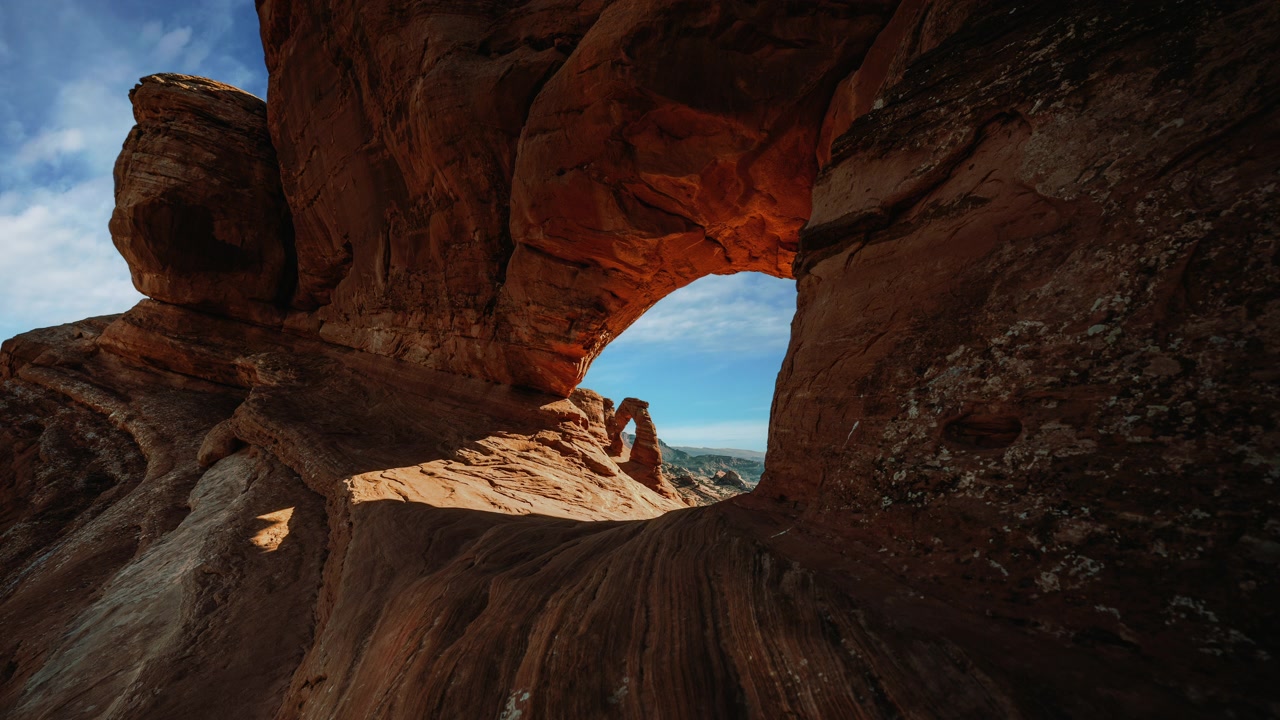Time-lapse del paesaggio dell'Arches National Park, Utah, USA. Cinemagraph in loop video del Delicate Arch