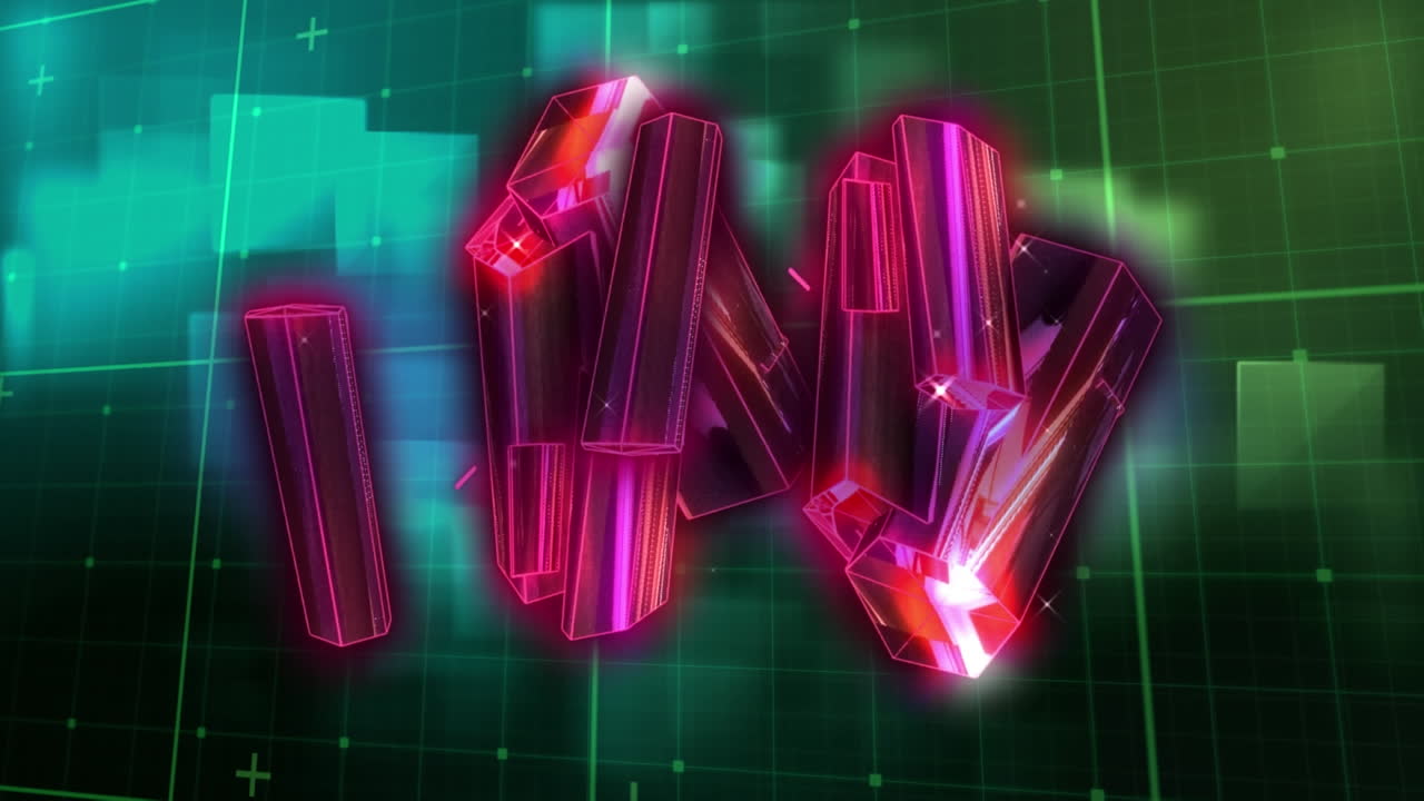 animación de barras 3d sobre el patrón de cuadrícula sobre cuadrados en bucle en el fondo