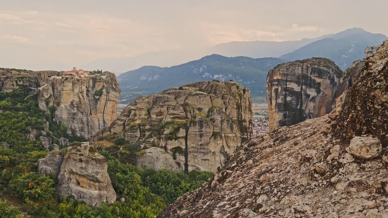 Rock formation landscape and Greek monasteries of Meteora