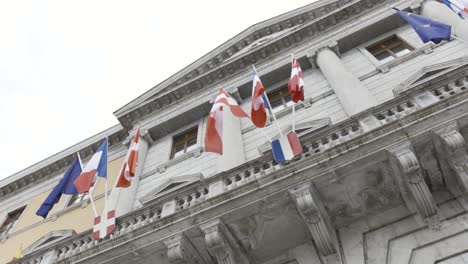 international flags on a government building