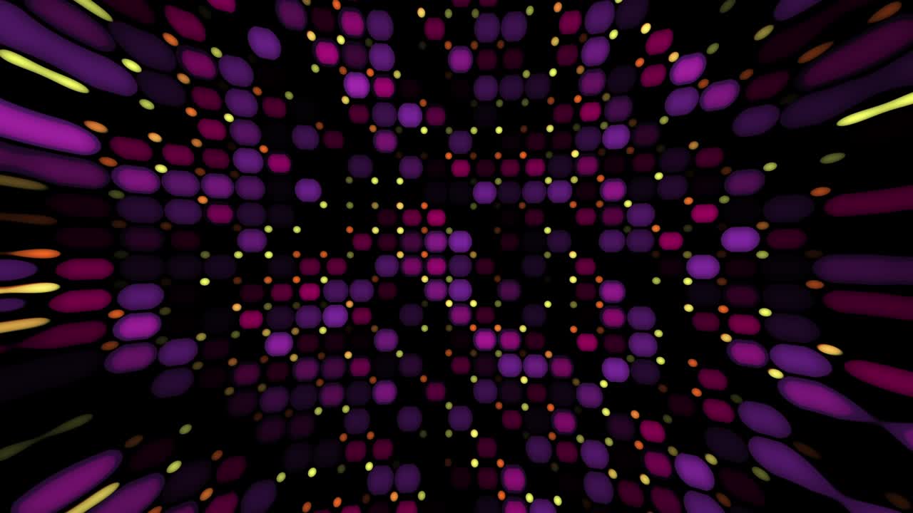 Distorted pattern with abstract animated light pixels. Seamless loop animated background