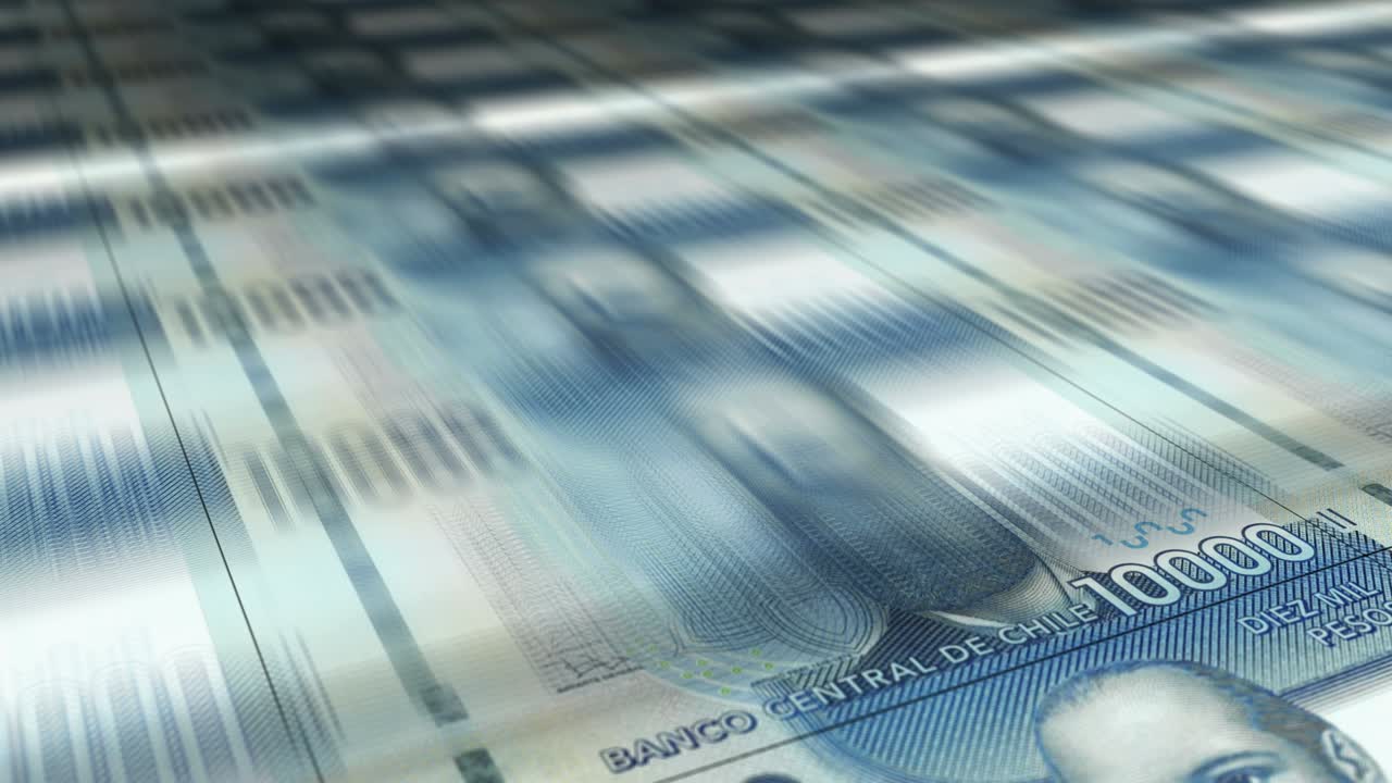 Stampa di banconote di Peso cileno in loop continuo.