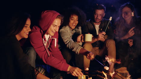 amigos disfrutando de una noche de fogata