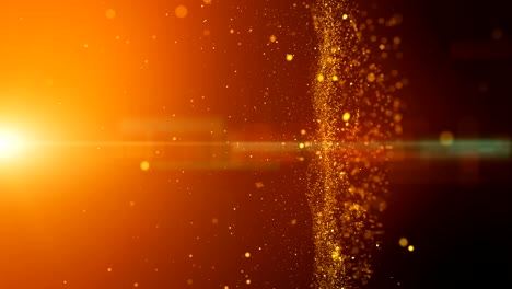 seamless loop,gold digital abstract background with wave particles, glow sparkles and space with depth of field. particles form lines, surface and grid.