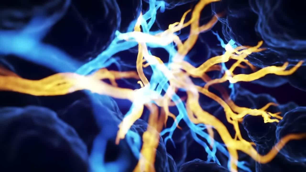 An Intricate Visualization of Neuronal Activity Showcasing the Electric Blue and Yellow Neural Pathways Linking Points of Communication and Processing in a Digital Representation