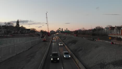 traffic in i-35, minnesota, aerial footage, during blue hour, transportation, cars,